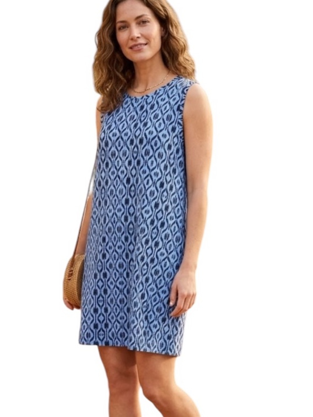 St John's Bay Women's 2XL Blue Ikat Sleeveless Shift Dress with pockets NWT!!